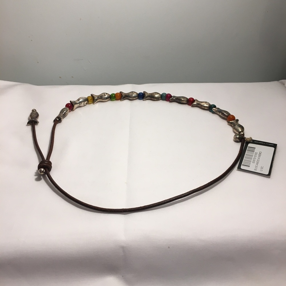 NWT 1 Para Mi Silver Fish & Leather Necklace